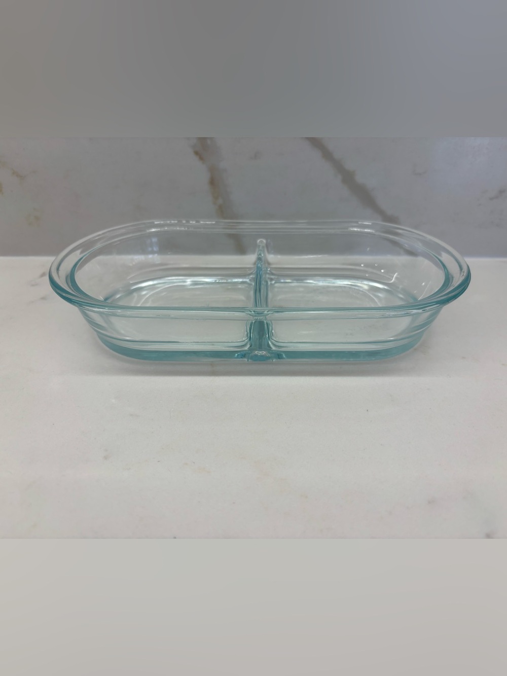 Pyrex Oblong Clear Glass Divided Dish 2 Cup #8300 Microwave & Oven Safe